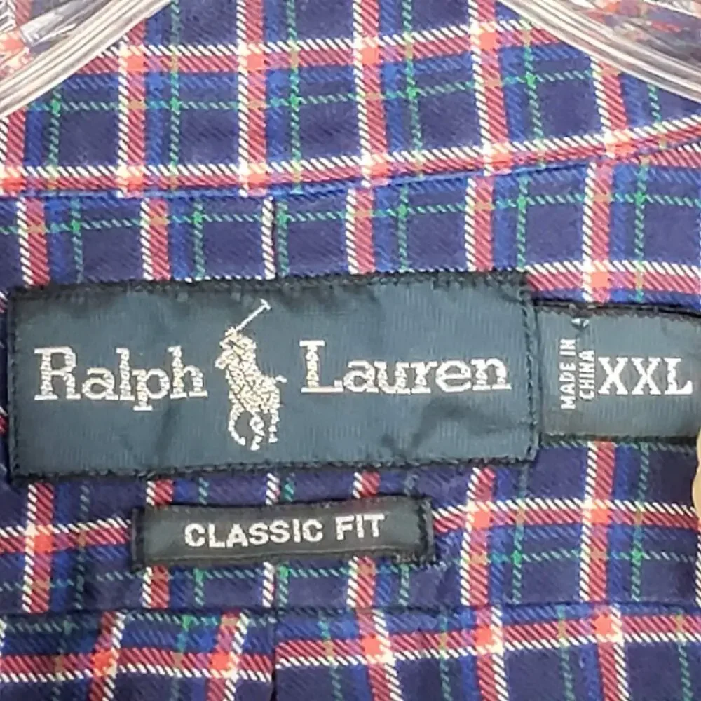 Polo Ralph Lauren Oxford Shirt Mens XXL LS Button Down Blue Plaid Spring